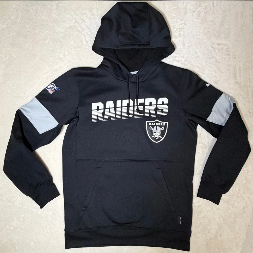 Nike Black Raiders NFL Onfield Dri-FIT Hoodie Mens Small Like New